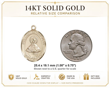Medalla de oro macizo de 14 kt, tamaño mediano, Nuestra Señora de San Juan | 2.54 cm x 1.9 cm | Hecho a mano en EE. UU. por Bliss