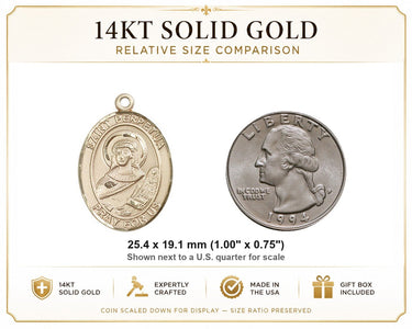 14kt Solid Gold Medium St. Perpetua Patron Saint Medal Pendant | 1"x3/4" | Handcrafted in USA by Bliss