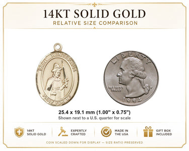 14kt Solid Gold Medium St. Wenceslaus Medal Pendant | 1 x 3/4 | Handcrafted in USA by Bliss