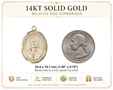 14kt Solid Gold Medium Blessed Pier Giorgio Frassati Medal Pendant | 1" x 3/4" | Handcrafted in USA by Bliss