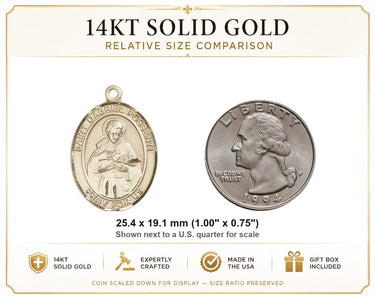 Colgante de Medalla Mediana de San Gabriel Possenti de Oro Macizo de 14kt | 1 x 3/4 | Hecho a mano en EE. UU. por Bliss