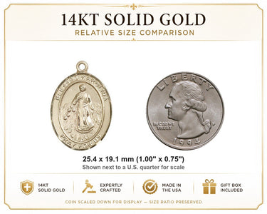 Colgante de Medalla de Santa Karolina Kózkówna Mediana de Oro Sólido de 14qt | 1 x 3/4 | Hecho a mano en EE. UU. por Bliss