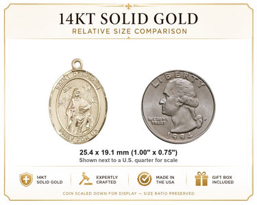 Colgante Medalla Santa Débora Mediana de Oro Sólido de 14kt | 1x3/4" | Hecho a mano en EE. UU. por Bliss