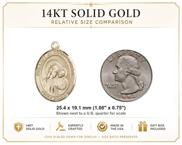 Medalla de 14kt de oro macizo de la Virgen del Buen Consejo, tamaño mediano | Colgante de 1 x 3/4 | Fabricado en EE. UU. por Bliss
