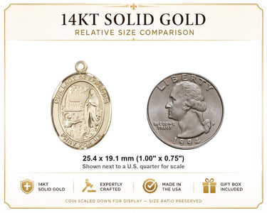 Colgante de Medalla Mediana de Nuestra Señora de Lourdes de Oro Macizo de 14kt | 1" x 3/4" | Hecho a mano en EE. UU. por Bliss