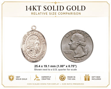 Colgante Medalla Virgen de Lourdes de Oro Macizo de 14kt | 1 x 3/4 | Fabricado en EE. UU. por Bliss