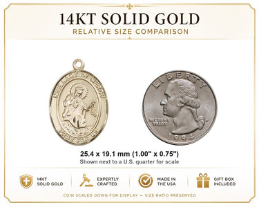 Colgante de Medalla de Nuestra Señora de la Merced Católica de Oro Sólido de 14kt Mediano | 1 x 3/4 | Hecho a mano en EE. UU. por Bliss