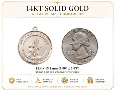 Colgante de Medalla de la Virgen de la Merced Mediana de Oro Sólido de 14kt | 1 x 5/8 | Hecho a mano en EE. UU. por Bliss