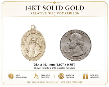 Medalla de Nuestra Señora de la Consolación de Oro Macizo de 14kt - Mediana | 2,54 cm x 1,91 cm | Hecha a Mano en EE. UU. por Bliss