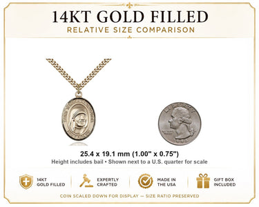 14kt Gold Filled Medium Blessed Teresa of Calcutta Patron Saint Medal Necklace | 1"x3/4" | 24" Chain | USA Made by Bliss