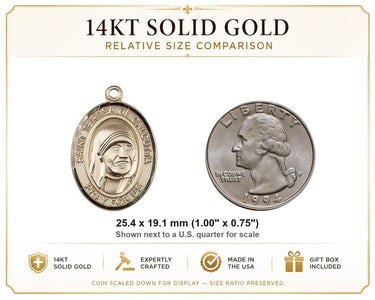 14kt Solid Gold Medium Blessed Mother Teresa Medal Pendant | 1"x3/4" | Handcrafted in USA by Bliss