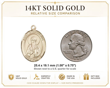Colgante medalla de oro macizo de 14 kt, san Atanasio, patrón, tamaño mediano | 2,5 cm x 1,9 cm | Fabricado en EE. UU. por Bliss