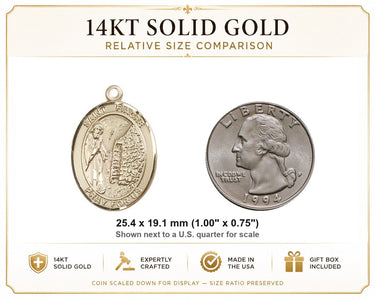 14kt Solid Gold Medium St. Fiacre Medal Pendant | 1x3/4 Inches | Handcrafted in USA by Bliss