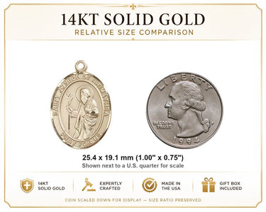 14kt Solid Gold Medium St. Joseph Patron Saint Medal Pendant | 1x3/4" | Handcrafted in USA by Bliss