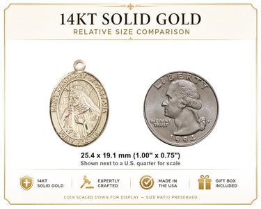 14kt Solid Gold Medium St. Margaret of Cortona Patron Saint Medal Pendant | 1x3/4" | Handcrafted in USA by Bliss