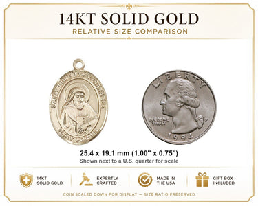 14kt Solid Gold Medium St. Bede the Venerable Patron Saint Medal Pendant | 1" x 3/4" | Handcrafted in USA by Bliss