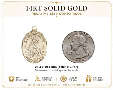 Colgante Medalla de Nuestra Señora de los Olivos de Oro Sólido de 14 kt, tamaño mediano | 2.54 cm x 1.90 cm | Hecho en EE. UU. por Bliss