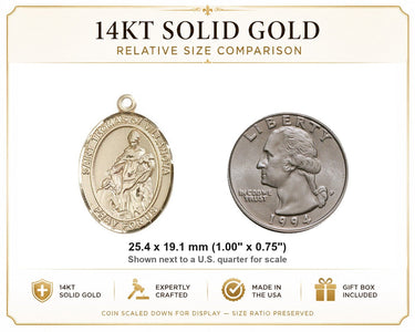 14kt Solid Gold Medium St. Thomas of Villanova Medal Pendant | 1" x 3/4" | USA Made by Bliss
