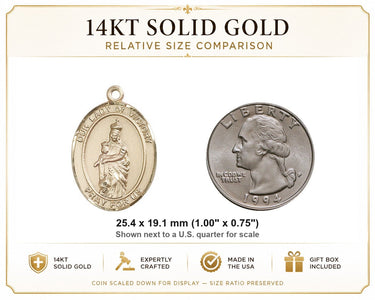 Medalla de Nuestra Señora de la Victoria de oro macizo de 14 kt, tamaño mediano | 2,54 cm x 1,91 cm | Fabricado en EE. UU. por Bliss