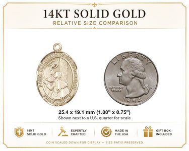 14kt Solid Gold Medium St. Elizabeth of Visitation Medal Pendant | 1" x 3/4" | Handcrafted in USA by Bliss
