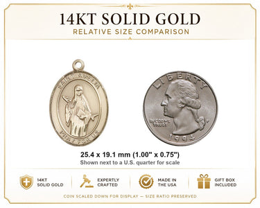 14kt Solid Gold Medium St. Amelia Patron Saint Medal Pendant | 1" x 3/4" | USA Made by Bliss