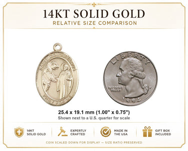 14kt Solid Gold Medium St. Columbanus Patron Saint Medal Pendant | 1x3/4" | Handcrafted in USA by Bliss