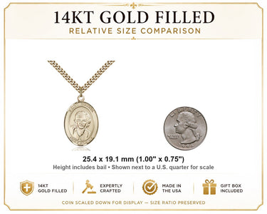 14kt Gold Filled Medium St. Gianna Patron Saint Medal Necklace | 1" x 3/4" | 24" Chain | USA Made by Bliss