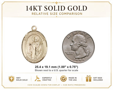 Medalla Colgante Mediana de San Wolfgang, Patrón de Oro Macizo de 14kt | 2.54 cm x 1.9 cm | Hecho a Mano en EE. UU. por Bliss