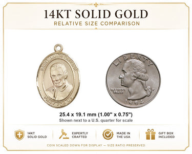 14kt Solid Gold Medium St. Luigi Orione Medal Pendant | 1" x 3/4" | Handcrafted in USA by Bliss