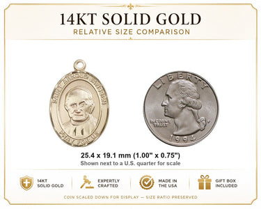 14kt Solid Gold Medium St. Arnold Janssen Patron Saint Medal Pendant | 1" x 3/4" | USA Made by Bliss