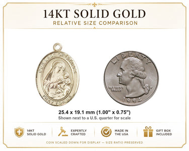 Medalla católica de Nuestra Señora de la Uva de oro macizo de 14 quilates, tamaño mediano | 2,54 cm x 1,9 cm | Hecho a mano en EE. UU. por Bliss