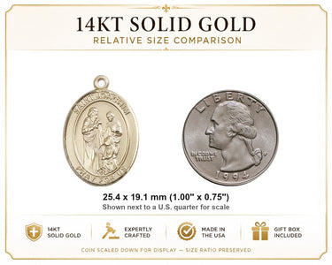 Colgante de Medalla Mediana de San Joaquín en Oro Macizo de 14kt | 2.5 x 1.9 cm | Hecho a Mano en EE. UU. por Bliss