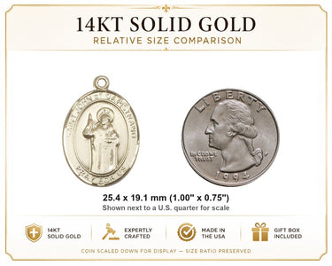 14kt Solid Gold Medium St. John Of Capistrano Medal Pendant | 1" x 3/4" | Handcrafted in USA by Bliss