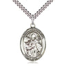 Sterling silver St. Januarius patron saint medal necklace with 24 inch curb chain, handcrafted in USA by Bliss Manufacturing