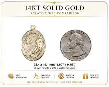 14kt Solid Gold Medium St. Catherine of Bologna Medal Pendant | 1"x3/4" | Handcrafted in USA by Bliss