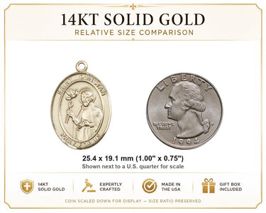 14kt Solid Gold Medium St. Dunstan Medal Pendant | 1x3/4" | Handcrafted in USA by Bliss