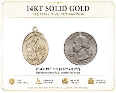 14kt Solid Gold Medium St. Eustachius Medal Pendant | 1" x 3/4" | Handcrafted in USA by Bliss