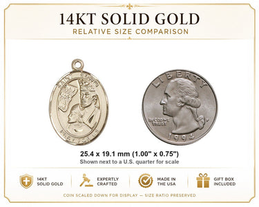 14kt Solid Gold Medium St. Edwin Medal Pendant | 1 x 3/4 | Handcrafted in USA by Bliss