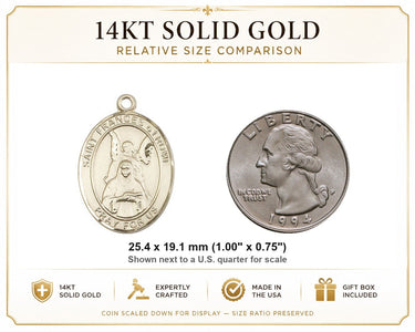 Colgante de Medalla de Santa Francisca Romana Macizo de Oro de 14kt Mediano | 1" x 3/4" | Hecho a mano en EE. UU. por Bliss