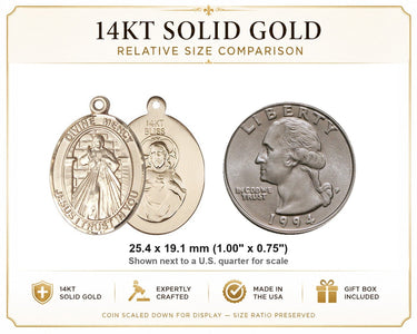 14kt Solid Gold Medium Divine Mercy Medal Pendant | 1" x 3/4" | Handcrafted in USA by Bliss