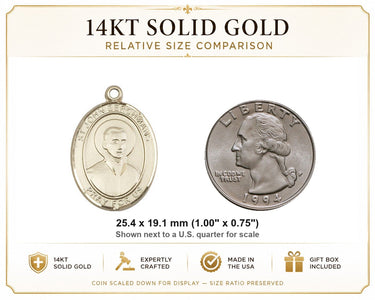 14kt Solid Gold Medium St. John Berchmans Medal Pendant | 1" x 3/4" | Handcrafted in USA by Bliss