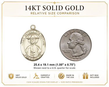 14kt Solid Gold Medium St. Andrew Kim Taegon Medal Pendant | 1" x 3/4" | USA Made by Bliss