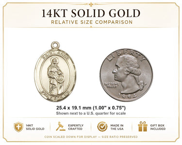 14kt Solid Gold Medium St. Anne Patron Saint Medal Pendant | 1 x 3/4 | Handcrafted in USA by Bliss
