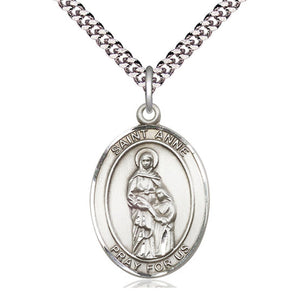 Collar de plata de ley con medalla mediana de Santa Ana, patrona | Colgante de 1x3/4