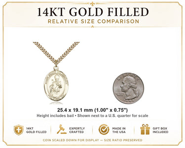 14kt Gold Filled Medium St. Simon Patron Saint Medal Necklace | 1" x 3/4" | 24" Curb Chain | USA Made by Bliss