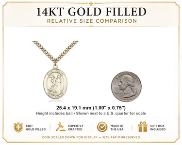 Collar de medalla de San Roque, patrono, de oro de 14 kt, 2.54 cm x 1.9 cm, cadena de 60.96 cm, hecho en EE. UU. por Bliss