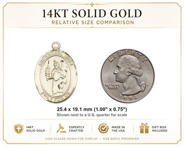 Colgante de Medalla de Arcángel San Uriel en Oro Macizo de 14kt Mediano | 1" x 3/4" | Hecho en EE. UU. por Bliss