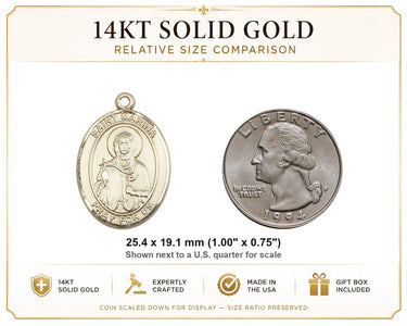 Medalla de San Marina de Oro Macizo de 14kt, Colgante | 1" x 3/4" | Hecho a mano en EE. UU. por Bliss