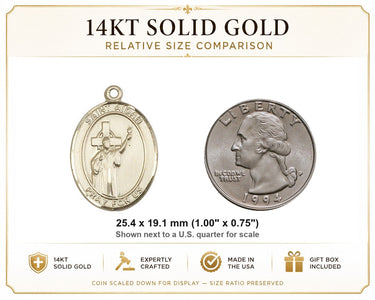 Colgante de Medalla Mediana de San Aidan de Lindisfarne de Oro Sólido de 14kt | 1 x 3/4 | Hecho a Mano en EE. UU. por Bliss