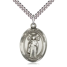 Sterling Silver St. Ivo Patron Saint Medal Necklace with 24 inch curb chain, 1 x 3/4 inch pendant, handmade by Bliss Manufacturing